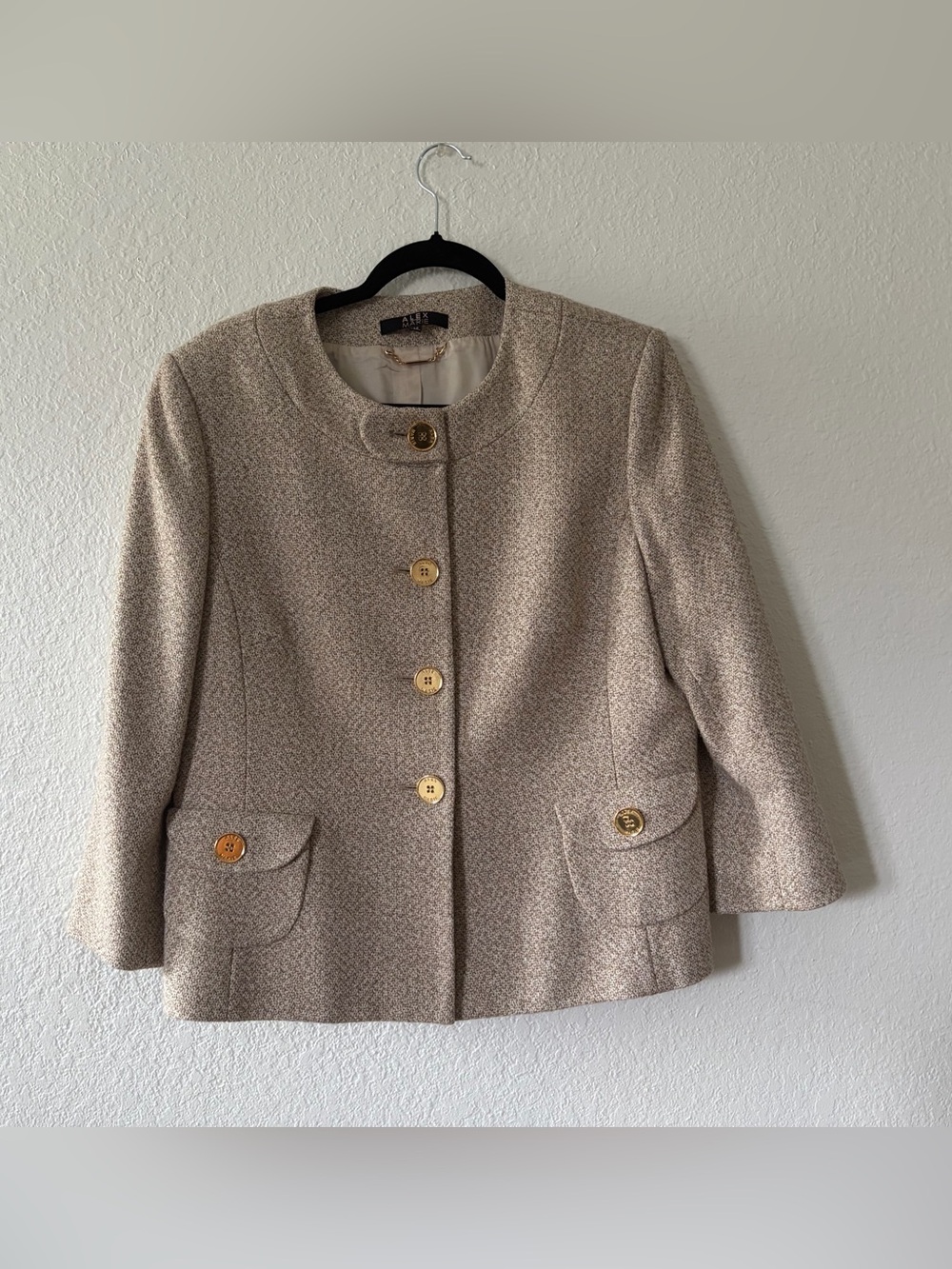 Alex Marie Classic Neutral Tweed Women's Jacket - Timeless elegant Coat size 14